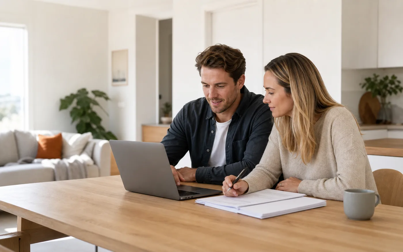 A couple calmly reviewing their home loan plans